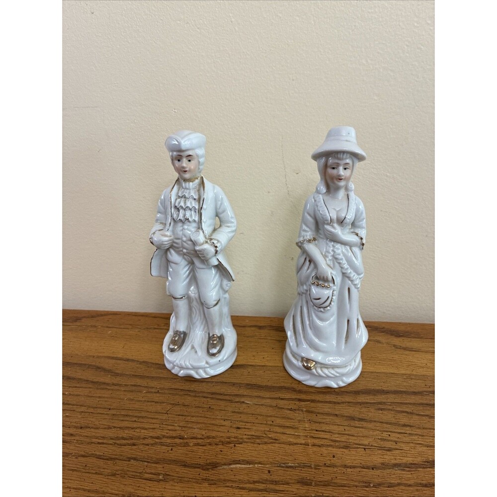 Vintage Porcelain Ceramic Victorian Man And Woman Figurines About 7.5” X 2”